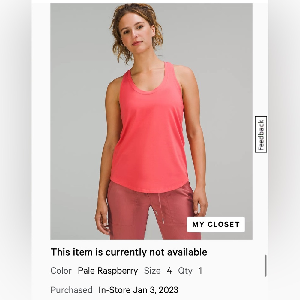 Lululemon Love Tank Top Racerback Pale Raspberry Size 4 - Picture 6 of 6